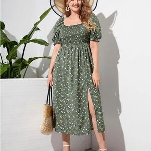 SHEIN Floral Green Maxi Dress Square Neck